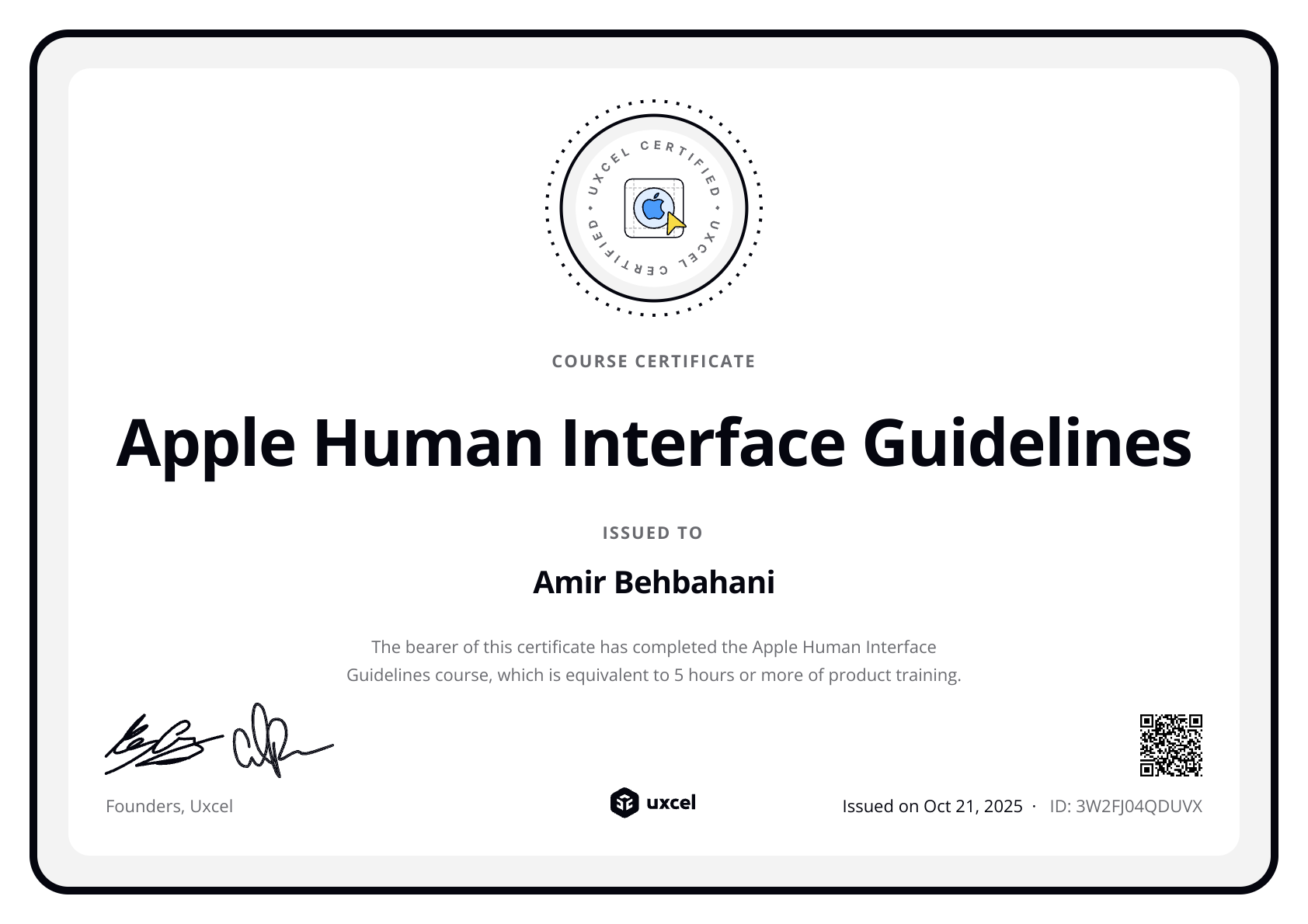 Amir Behbahani's certificate